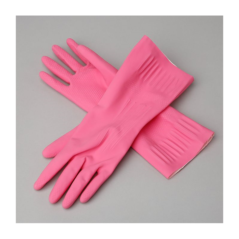 Перчатки резиновые розовые с желтой резинкой р. L